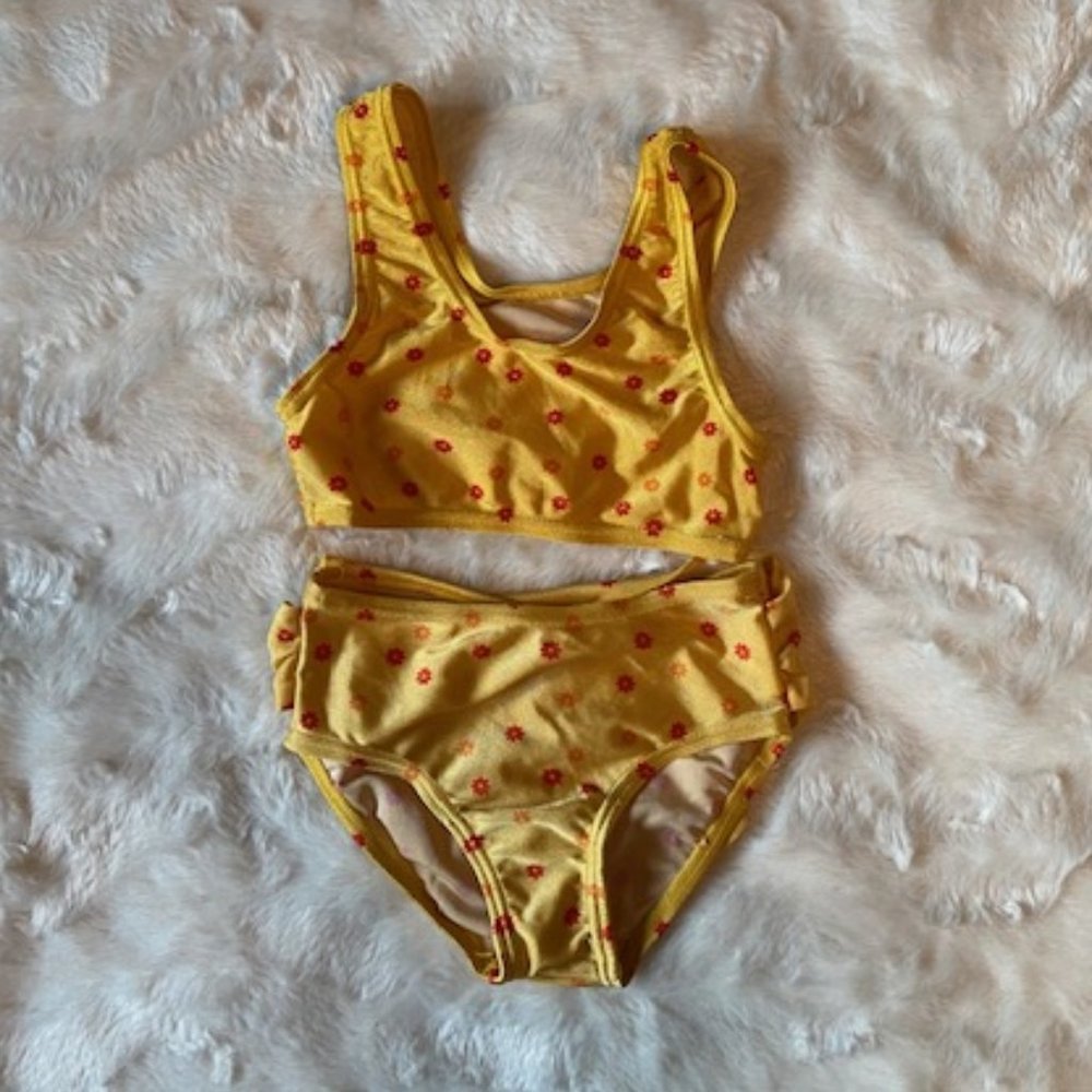 $10 ADD ON Vintage Aqua Plus Girls 2-Piece Swimsuit Size 24 MTHS Yellow Floral